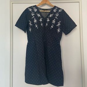 Embroidered Denim blue and white dress